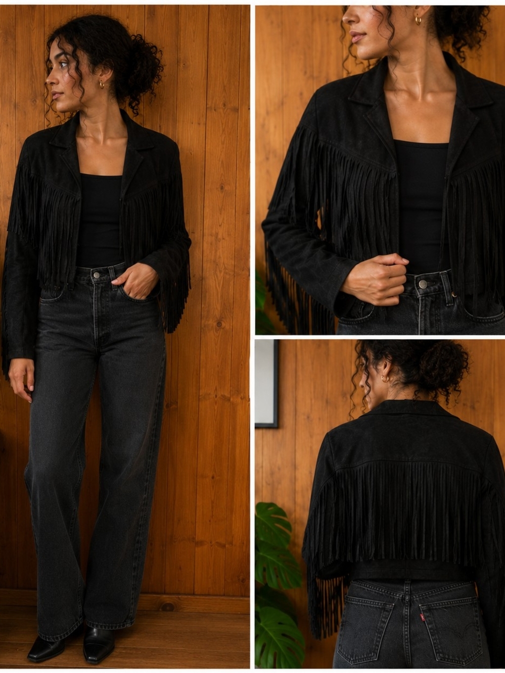 Black Suede Fringe Cropped Jacket - Women